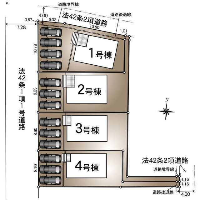 新築戸建て・仲介手数料無料）稲沢市子生和町　第２・1号棟の区画図
