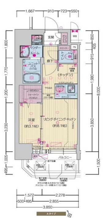 名古屋市千種区田代本通１丁目の賃貸マンションの間取り