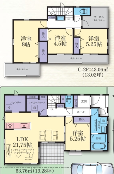藤沢市辻堂元町5丁目　新築全3棟の間取り|C号棟間取り図