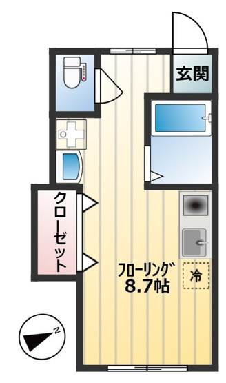 【間取り】 | ウッドハウス | 1K・20.24平米の清潔感のあるお部屋。