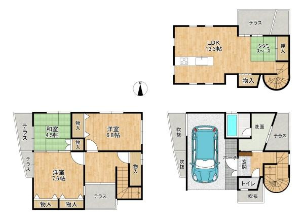 枚方市 村野本町　中古 一戸建ての間取り