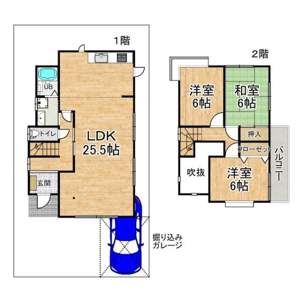 北葛城郡上牧町服部台１丁目の中古一戸建の間取り|■広々リビング約２５帖！リフォーム済みの３ＬＤＫのお家です！