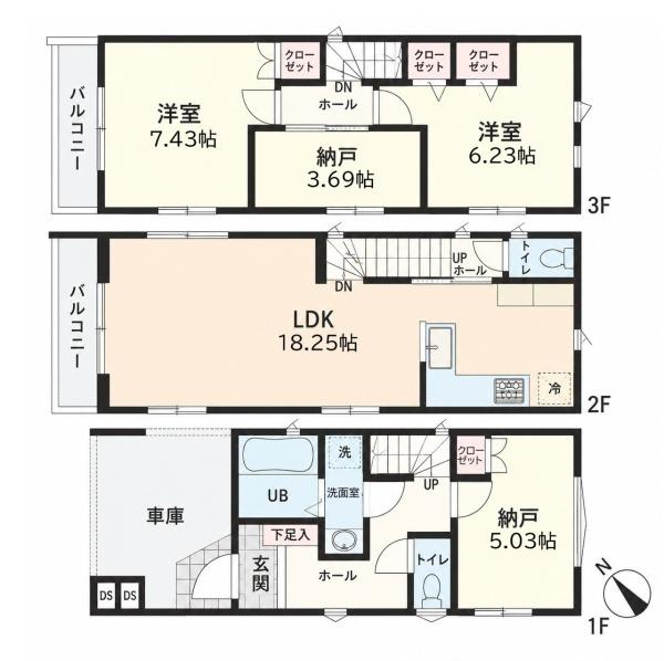 横浜市鶴見区市場下町の新築一戸建の間取り