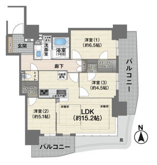 【間取り】 | ローレルタワー堺筋本町 | 【間取り】9階・FIX窓7枚の南東角住戸につき日当り良好◎