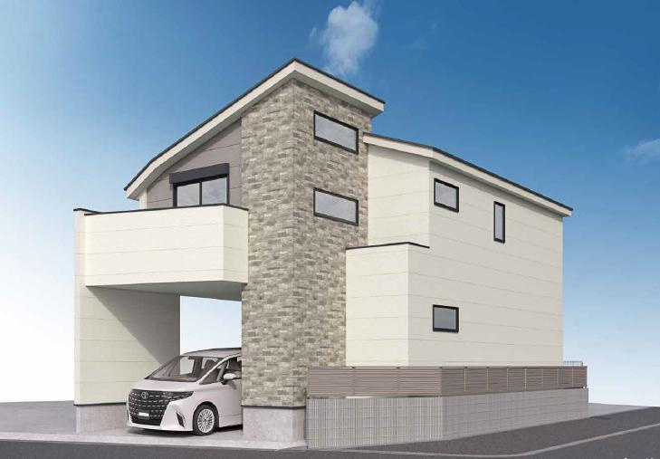 八王子市　上野町　新築一戸建て　３期の外観パース|～八王子駅徒歩15分　ZEH水準の省エネハウス　人気条件の南西角地～