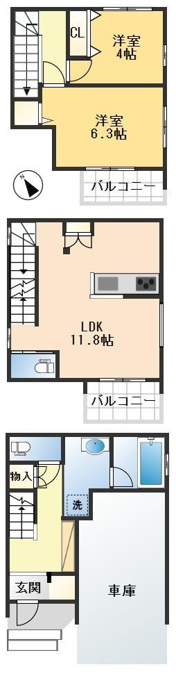 吹田市穂波町　新築戸建の間取り