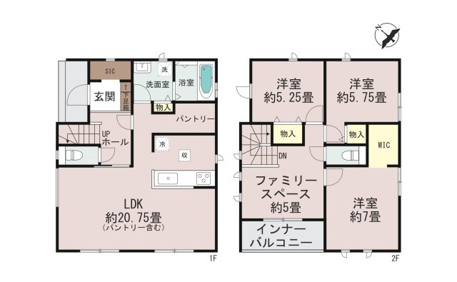 糟屋郡須恵町新原第1-2棟（A号棟）の間取り|全居室収納付きで便利です。