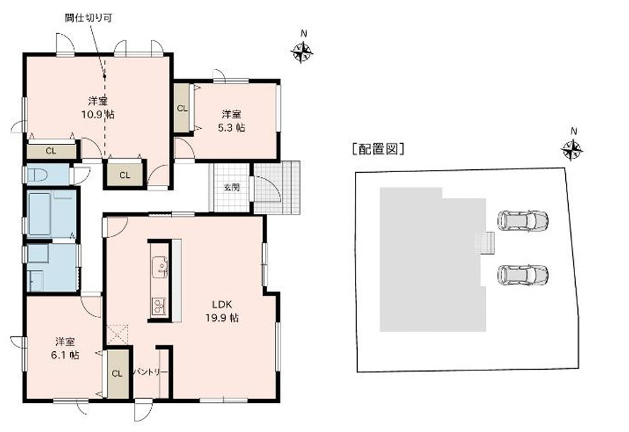 安曇野市豊科高家　新築戸建の間取り|陽光溢れる東向きの3LDK！家族みんなが伸びやかに暮らせるお住まい。