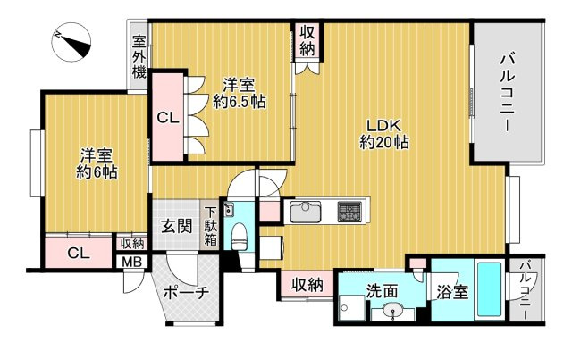 海と大島をワイドに望むマンション　リゾート129伊豆高原Ⅲの間取り|リビング20帖の2LDK