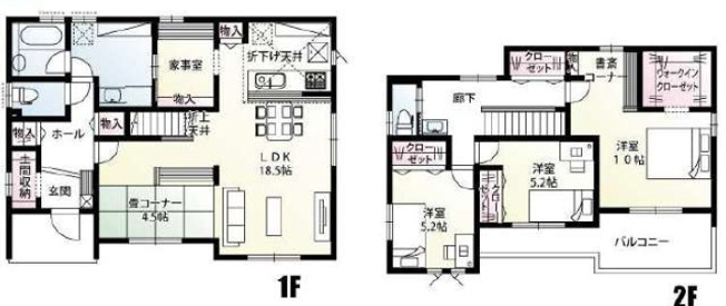 【間取り】 | 富士見市上南畑　新築一戸建住宅　全15棟　（ふじみ野店） | LDK18.5帖の広々とした空間となっております。食洗機や、浴室乾燥機など快適機能を装備しています。家族との会話が自然と増える人気な対面式キッチンを採用しています。