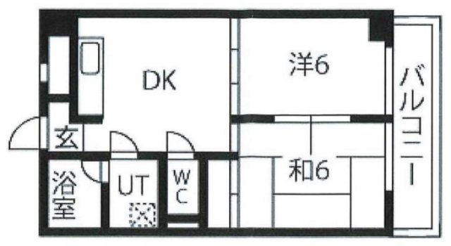 多摩リバビューマンションの間取り|間取り　南向きバルコニーの2DKバストイレ別独立洗面台付き！