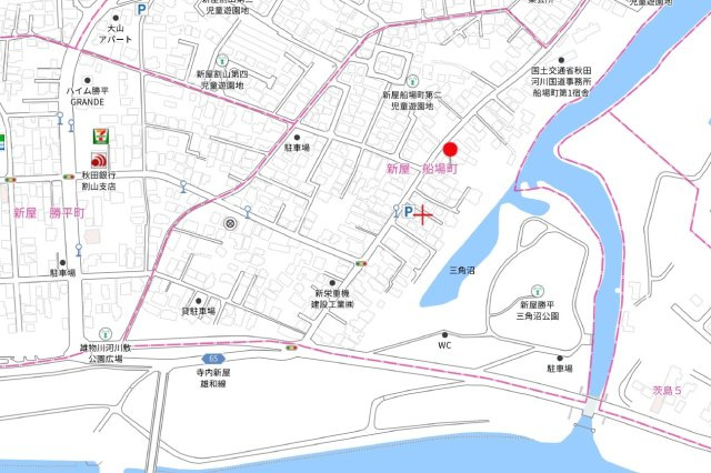 新屋船場町売地の地図|イオンスタイル茨島、ナイス割山店、セブンイレブン秋田割山店までのアクセスが便利です☆