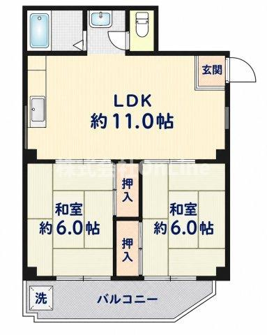 東大阪市若江西新町１丁目の賃貸マンションの間取り