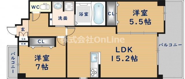 東大阪市荒川１丁目の賃貸マンションの間取り
