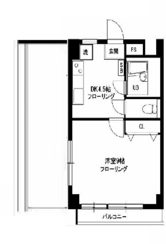 ヴィラセントラルの間取り|最上階角部屋ルーフバルコニー付きの1DKバストイレ別