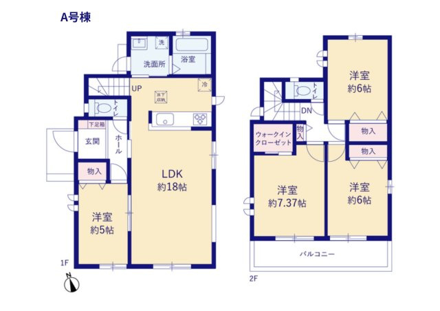 青梅師岡の間取り|【A号棟・4LDK+WIC】2階居室すべて6帖以上です。