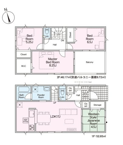 福津市若木台1丁目第8-2棟（1号棟）の間取り|全居室収納付きで便利です。