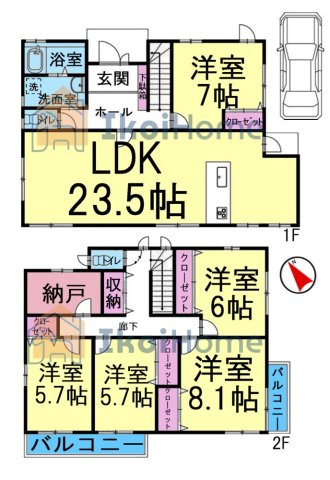 明石市魚住町金ケ崎　中古戸建の間取り|【ホームページに現地動画掲載中】●年中無休：当日予約可●南西向きLDK23.5帖！2階4部屋あります