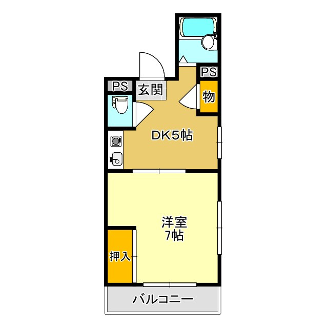 絹川ハイツの間取り|1DK（DK5帖・洋室7帖）