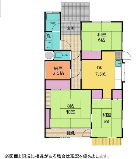 川越市郭町　3SDK+カースペース4台付き　平屋戸建貸家の間取り