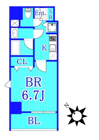 レア横濱ベイサイドの間取り|1Kの使いやすい間取りです。