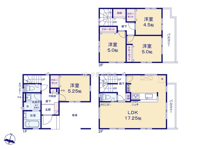 《仲介手数料無料》浦和区木崎２丁目12-15新築一戸建てブルーミングガーデンの間取り
