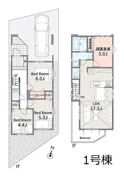 杉並区上井草3丁目　エコ設備×車庫付　ZEH水準住宅　最終1棟の間取り|1号棟　3LDK+S　土地面積89.69ｍ2　建物面積99.40ｍ2