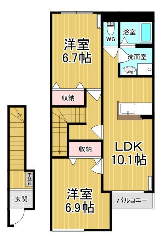 【間取り】 | ドルチェ | エアコン2台付の快適に過ごせるお部屋です。