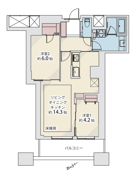 ザ・パークハウス西新宿タワー６０の間取り|ザ・パークハウス西新宿タワー６０：陽当り・眺望良好！全居室収納が付いた２ＬＤＫリノベーション物件は令和８年１０月２０日完成予定となっております！