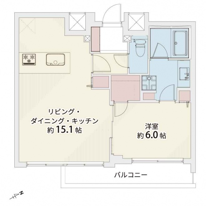 ヴェーゼント芝の杜の間取り|ヴェーゼント芝の杜：南東向きにつき陽当り良好！バス・トイレ別１ＬＤＫリノベーション物件は全居室６帖以上の暮らしやすいお部屋です！