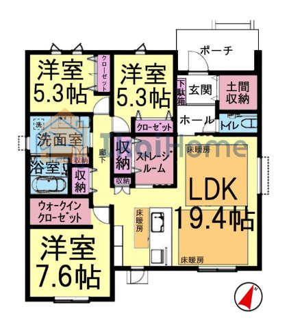 神戸市西区桜が丘中町４丁目　新築戸建の間取り|【ホームページに現地動画掲載中】●年中無休：当日予約可●LDK19.4帖で床暖房付！平屋建て！