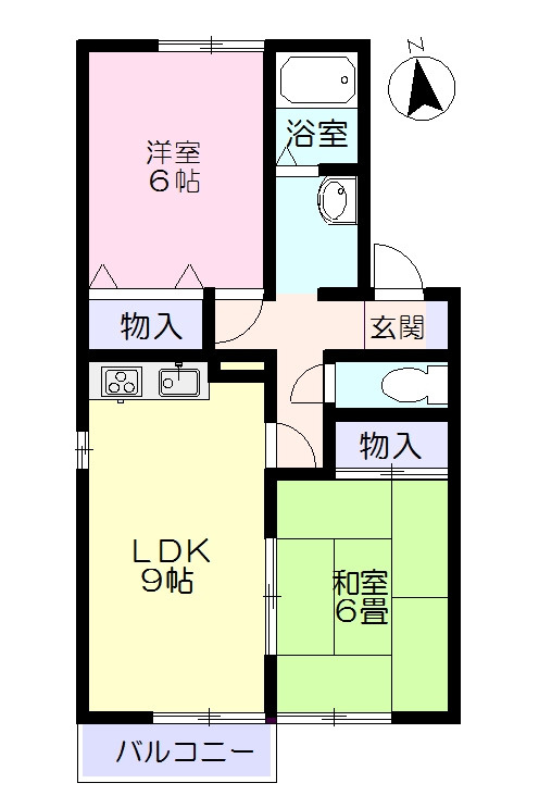 デルプラトⅡの間取り|1階角部屋2LDKです。