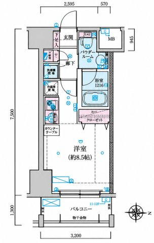 名古屋市中区栄５丁目の賃貸マンションの間取り