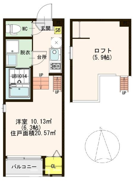東大阪市寺前町１丁目のアパートの間取り