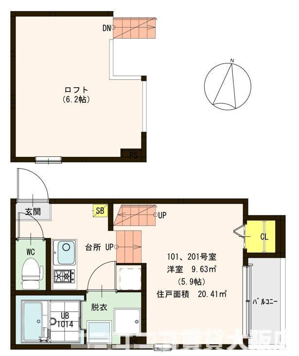 京都市山科区東野舞台町のアパートの間取り