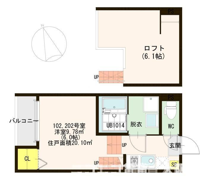 京都市伏見区深草大亀谷西寺町のアパートの間取り
