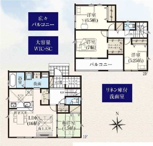 新築　前橋市前箱田町　GRAFARE　1号棟の間取り|建物面積110.95㎡　ウォークインクローゼット・各部屋収納付きで便利です！インナーバルコニーなので突然の雨でもお洗濯物も安心です！