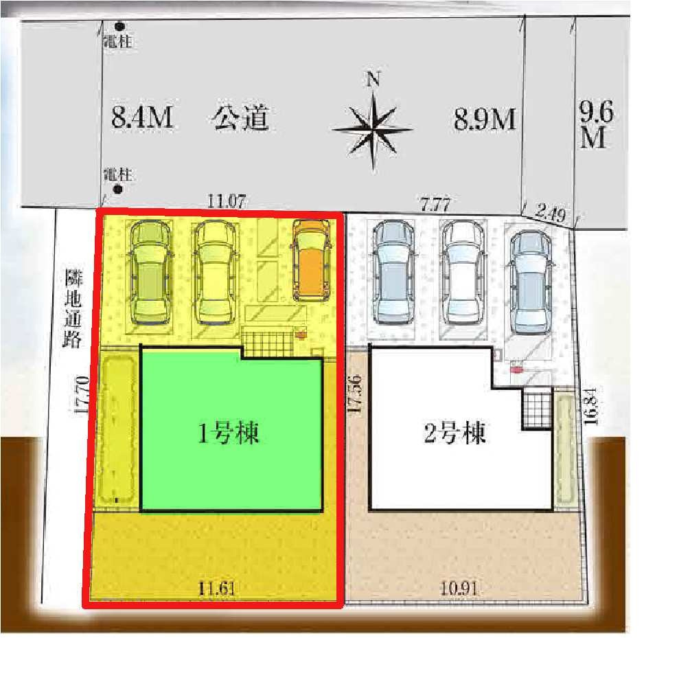 新築　前橋市前箱田町　GRAFARE　1号棟の区画図|1号棟　区画図　北側接道幅員約8.4ｍ