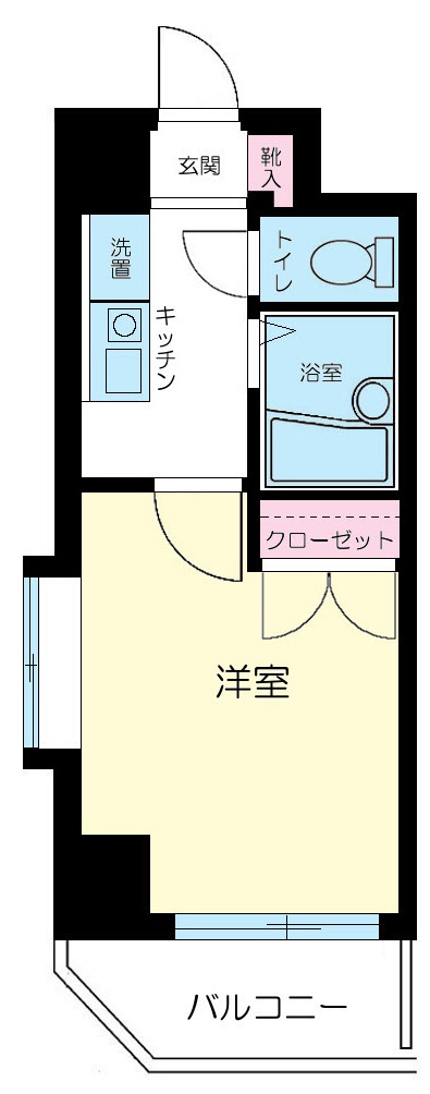 メインステージ平和島の間取り|間取り　東向きバルコニーの1Kバストイレ別