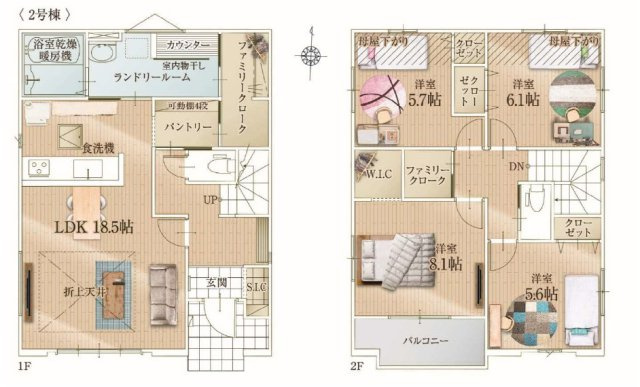 野田市上花輪6期　新築戸建　2号棟の間取り
