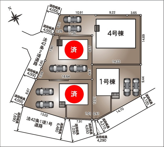 【Cradle Garden】　筑西市二木成　第２　全4邸の区画図|全棟配置図