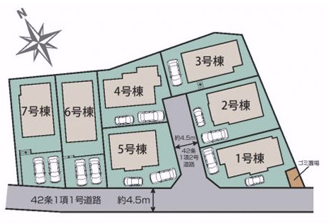 住み心地でいったら１００点満点なのでは！？間取りやデザインがちょっとずつ違う全７棟！選べるのは早い者勝ち☆写真は２階リビングに畳のロフト◎めちゃめちゃイケてる～！【旭区下川井町】新築戸建の区画図