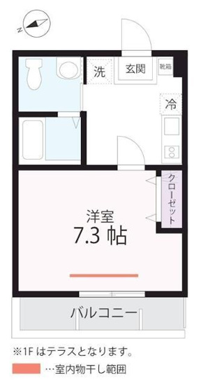 【間取り】 | ハーミットクラブハウス衣笠ⅡＢ号棟 | 人気の１Ｋタイプ！１階はテラ…