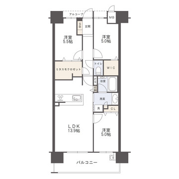 アルファステイツ熊本駅東の間取り|使い勝手の良い3LDK　68.53㎡　あなぶき興産オリジナル設備仕様