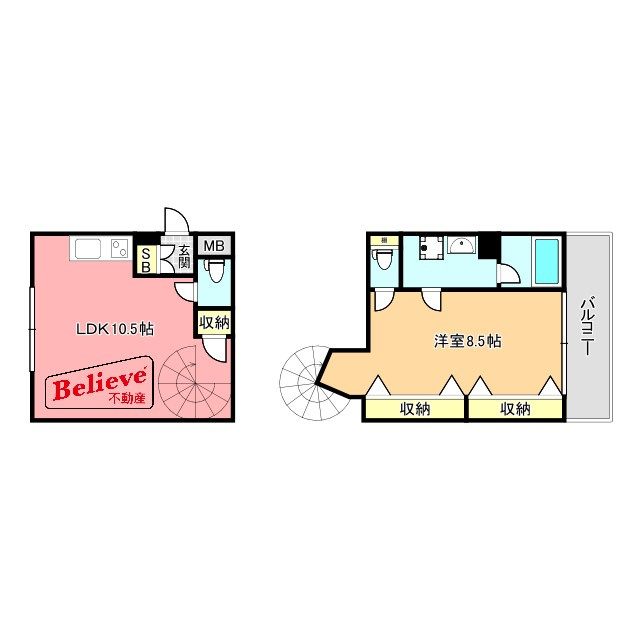 ラビーナ櫛原の間取り|螺旋階段があるデザイナーズマンション♪