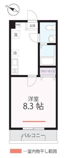 【間取り】 | ＱＵＩＥＴ　ＣＲＡＢ　ＨＯＵＳＥ　溝ノ口Ⅱ | 人気の１Ｋタイプ！バルコニー…