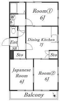 【間取り】 | サンヒルズマンション | 角部屋・窓が多いつくりの３ＤＫ