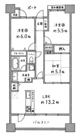 【間取り】 | イーグルコートガーデン・ヒル西京都 | 専有面積67.64㎡