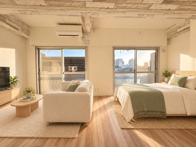 ニューハイム坂町の居間・リビング|広々としたリビングは家具配置の自由度も高く、ご家族での団らんや来客時にもゆとりある時間をお過ごしいただけます。