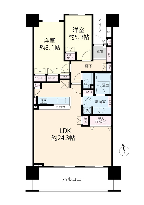 令和6年3月にLDKの床・壁紙等のリフォームが実施されております。また間仕切壁を作り2LDKから3LDKへ間取り変更も可能です（別途費用）